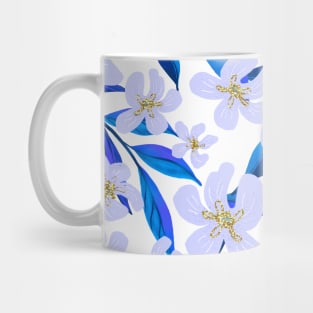 Citrus Flowers and Tropical Leaves - Blue, Gold Embellished Mug